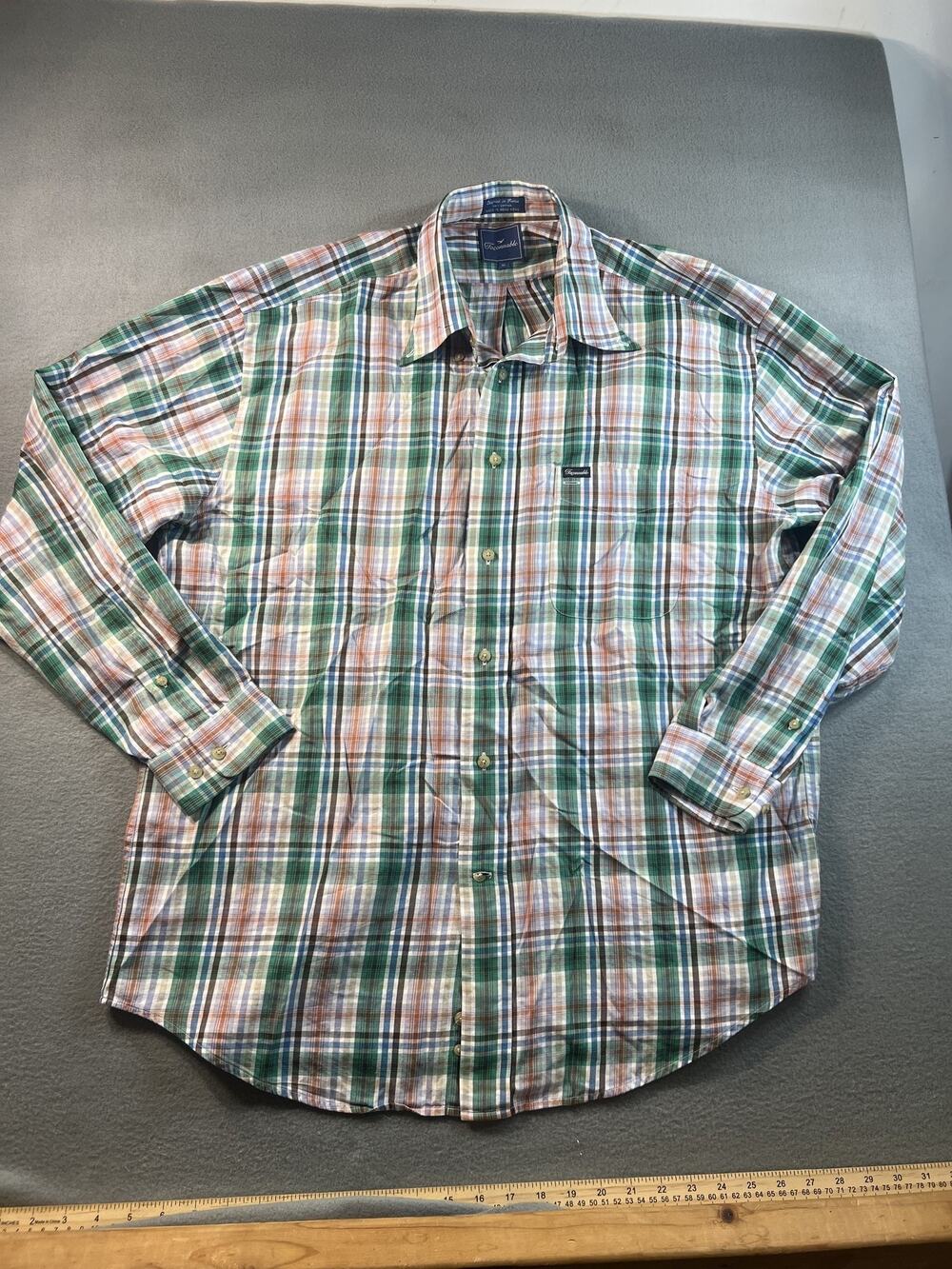 Façonnable Men's XL Plaid Long Sleeve Cotton Button-Up Shirt, Pre-Owned